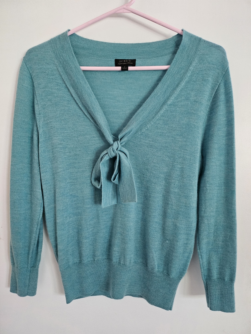 J. Crew Teal Tie-Neck V-Neck Sweater